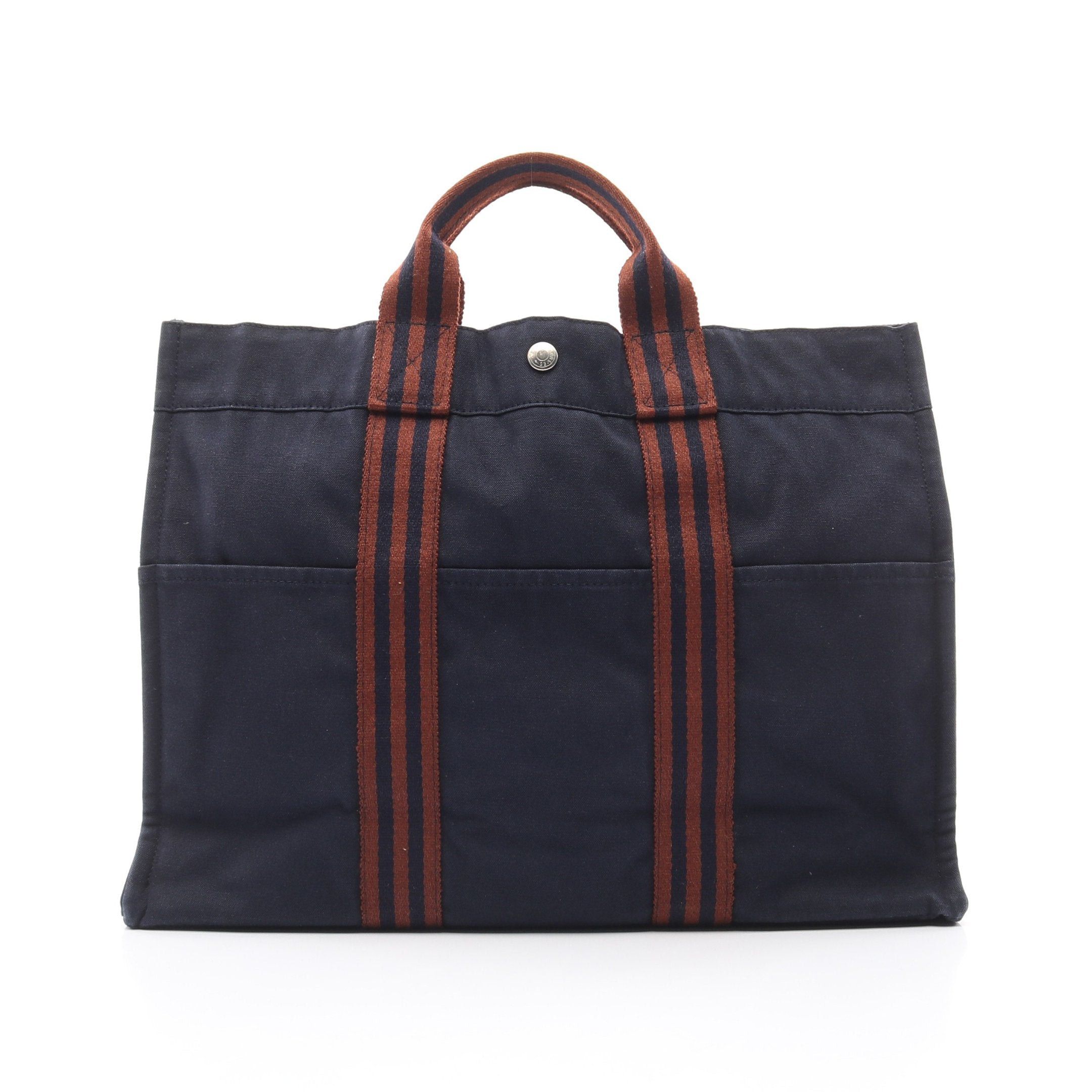 Hermes Hermes Fool Toe Mm Handbag Tote Bag Canvas Navy Brown Silver Hardware Size ONE SIZE - 1 Thumbnail