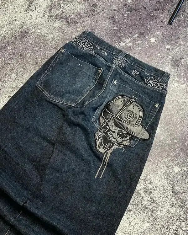 VIBE Punk Skeleton Print Baggy Jeans Size US 33 - 6 Thumbnail