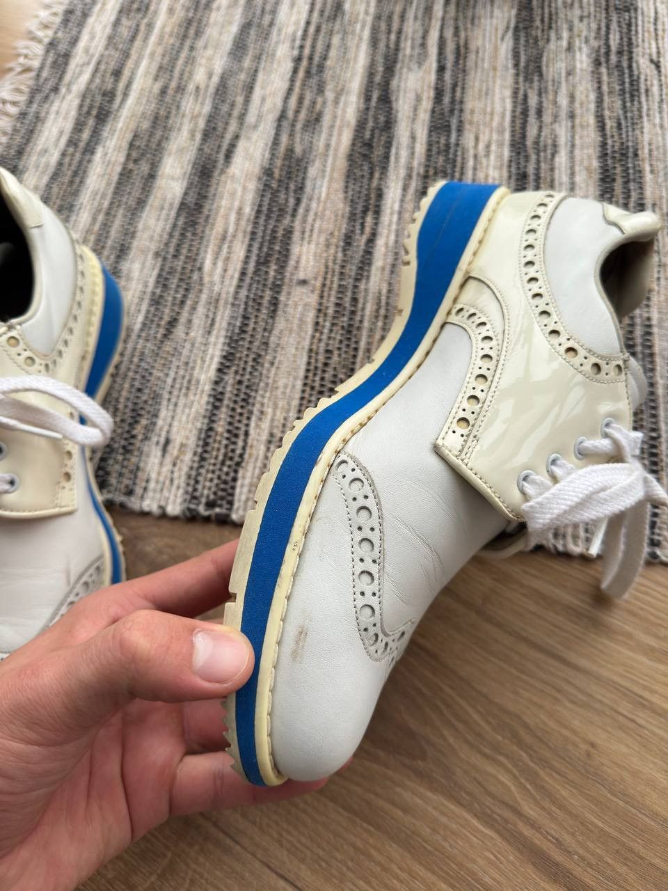 Prada PRADA WOOMEN’S WHITE LEATHER WINGTIP LACE UP OXFORD SHOES Size US 7.5 / IT 37.5 - 7 Thumbnail