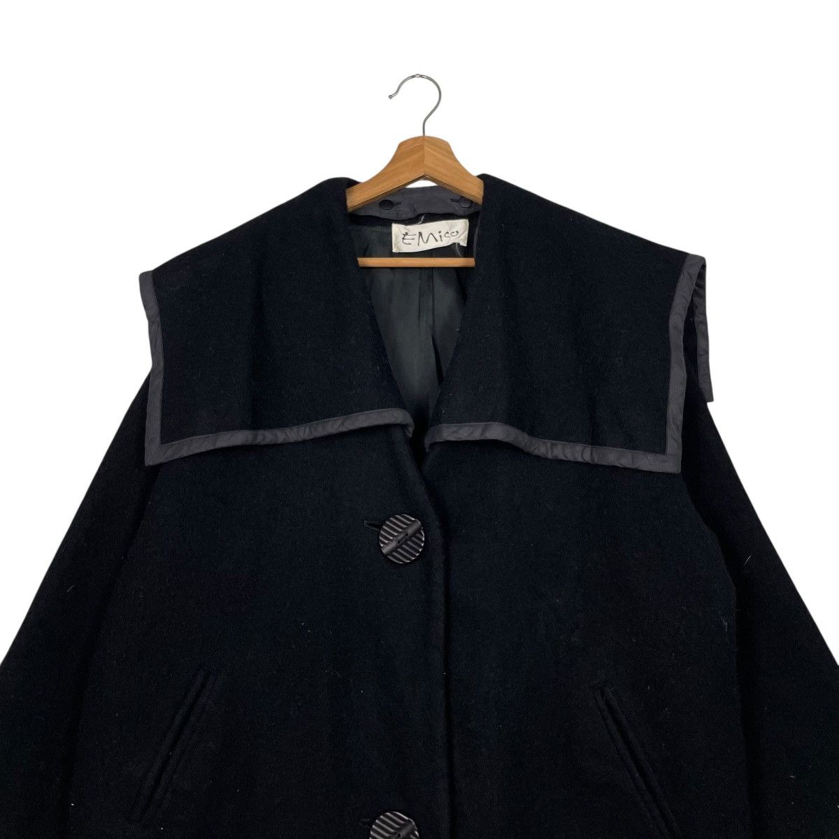 Japanese Brand Nice Design Emico Black Wool Overcoat Size M / US 6-8 / IT 42-44 - 2 Thumbnail