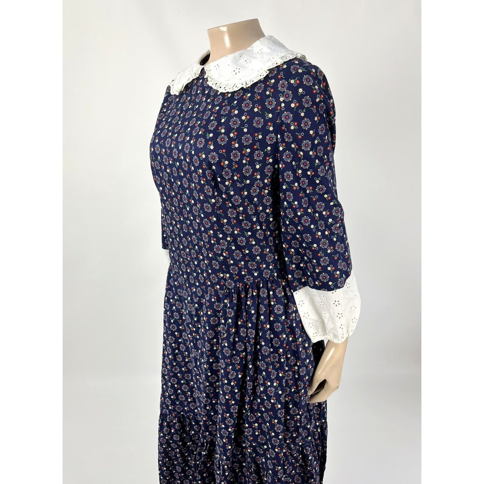 Vintage VINTAGE 70's Handmade Women's Dress Floral Maxi Prairie Bohemian Cottagecore Blue S Size 4XL / US 24-26 - 4 Thumbnail