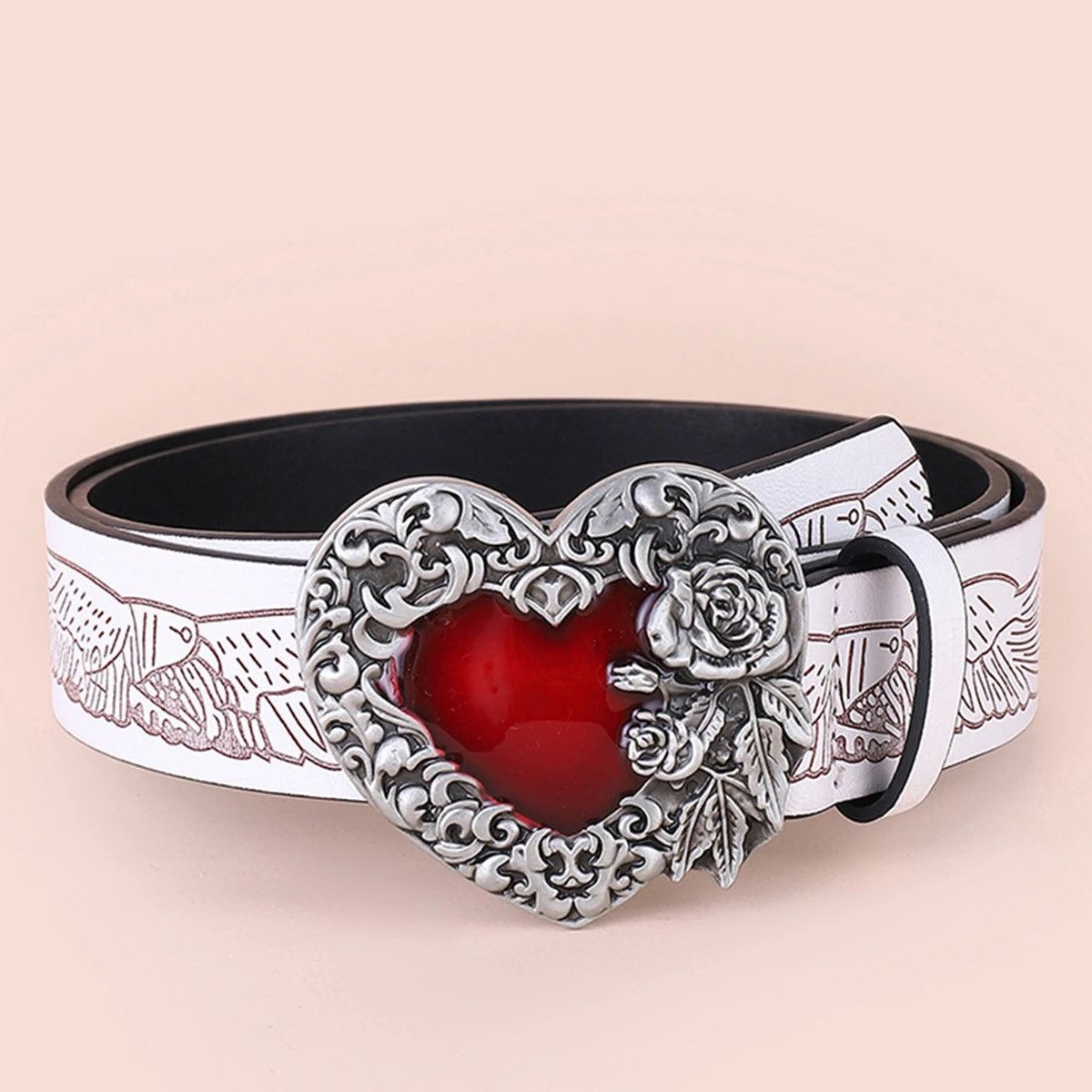 Japanese Brand × Vintage Leather Belt Red Heart Size ONE SIZE - 4 Thumbnail