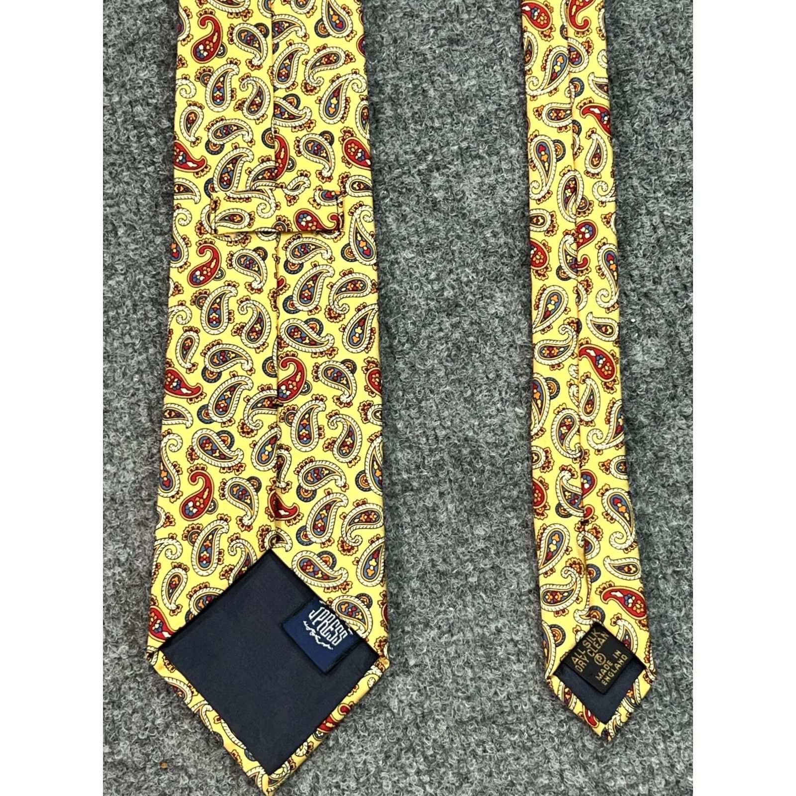 Vintage J. Press Tie Yellow Red Blue Paisley 3.5" Silk Necktie 58" Made in USA Mens Vintage: No Size ONE SIZE - 4 Thumbnail