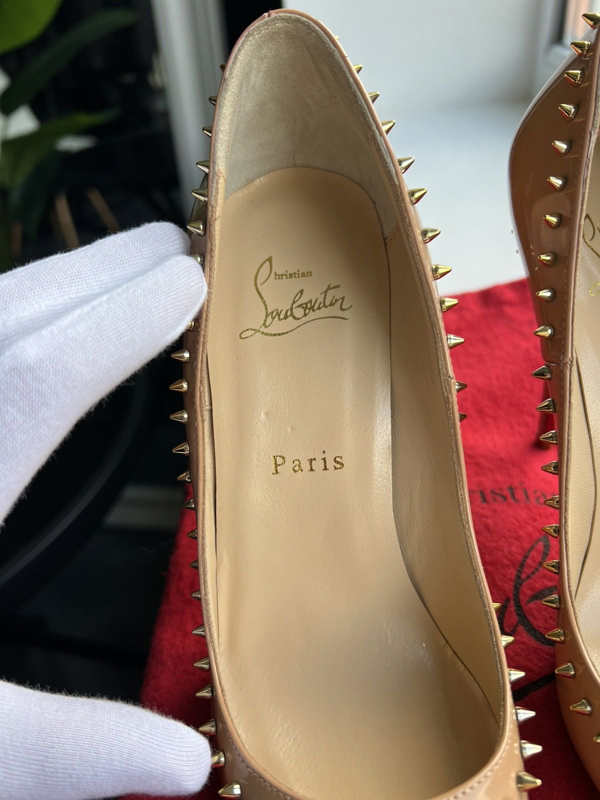 Christian Louboutin Christian Louboutin Nude Patent Spiked Heels Size 37 Size US 7 / IT 37 - 10 Thumbnail