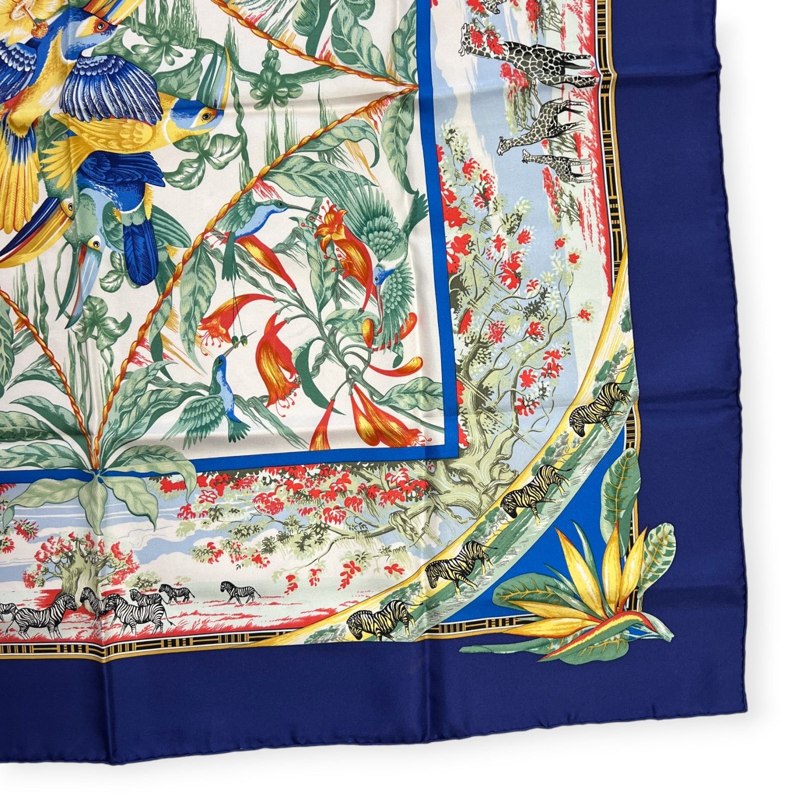 Hermes Hermes Tropiques 90 Silk Scarf Blue Tropical Bird Size ONE SIZE - 14 Thumbnail
