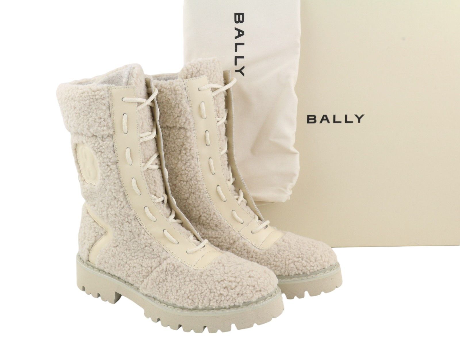 Bally NINNI EU38 Ivory Shearling Laced Mid Top Boots 88405 Size US 7 / IT 37 - 1 Thumbnail