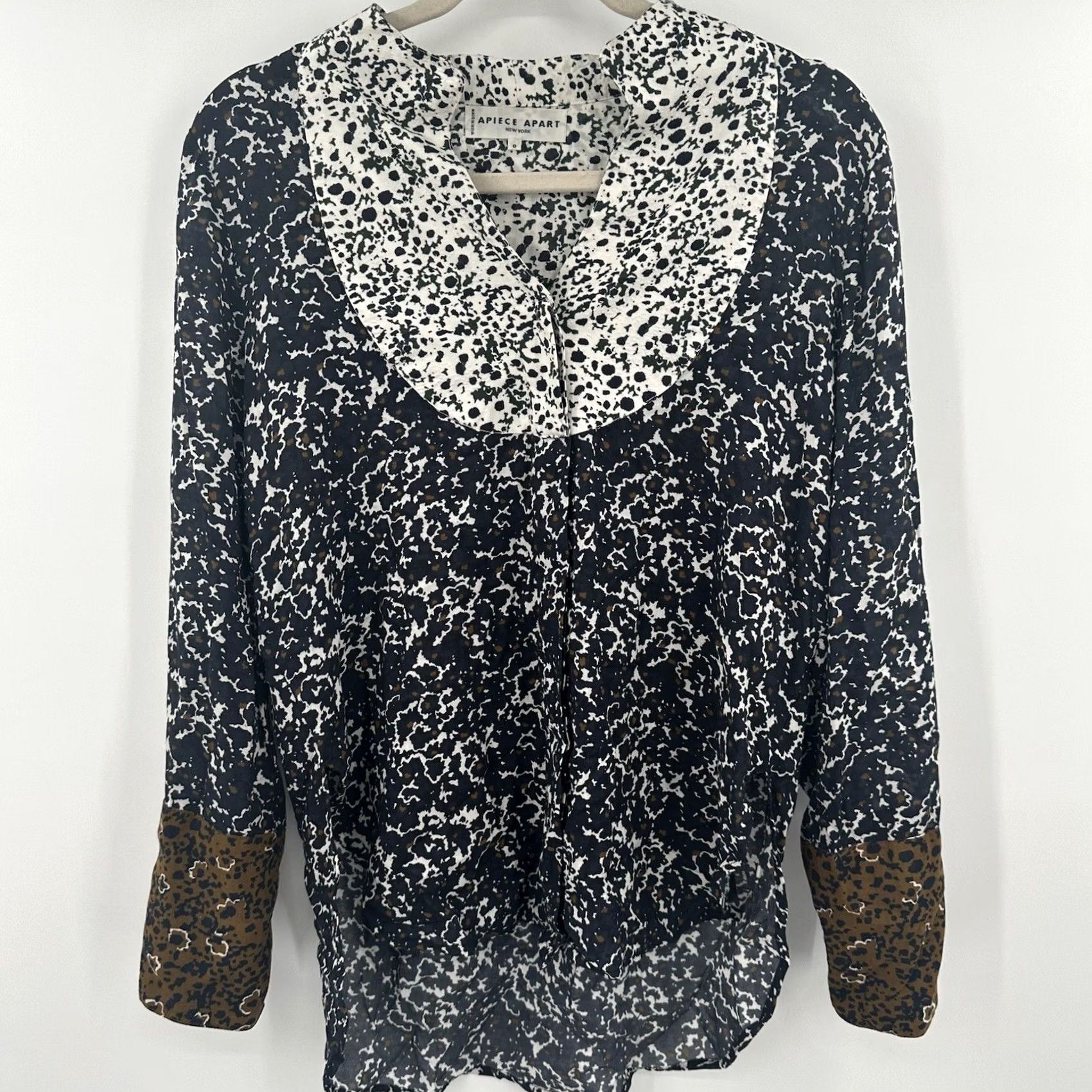 Apiece Apart Apiece Apart Blouse Silk Blend Floral Abstract V-Neck Long Sleeve Multicolor Womens 0 Bohemian Casual Workwear Size XS / US 0-2 / IT 36-38 - 2 Thumbnail
