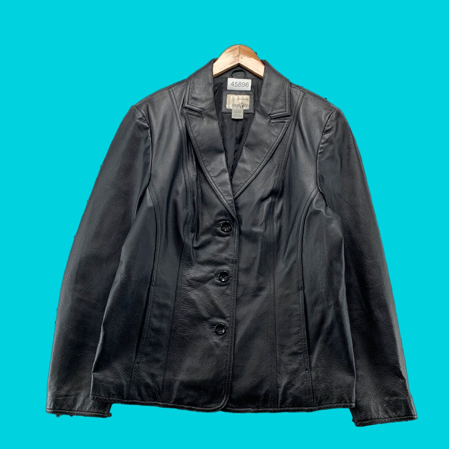 Vintage East 5th Leather Blazer Jacket Womens Large Black Button Business Collared Size L / US 10 / IT 46 - 1 Thumbnail