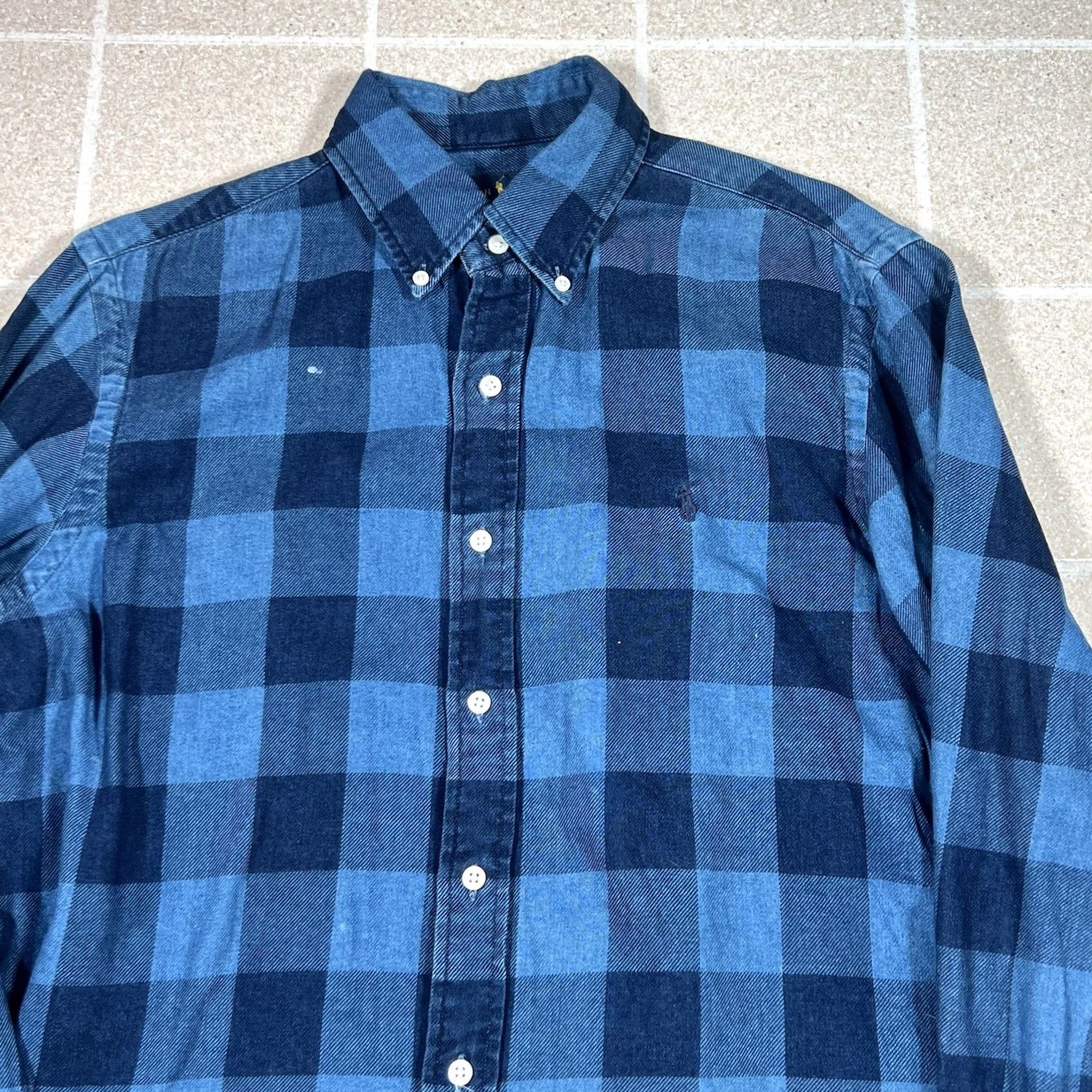 Polo Ralph Lauren Polo Ralph Lauren Shirt Men M Blue Indigo Plaid Denim Button-Up Pocket Long Sleeve Size US M / EU 48-50 / 2 - 2 Thumbnail