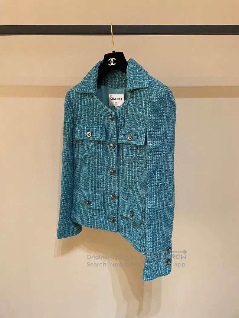 Chanel Chanel 22 Spring and Summer New Peacock Blue Tweed Coat Size XXS / US 00 / IT 34 - 5 Thumbnail