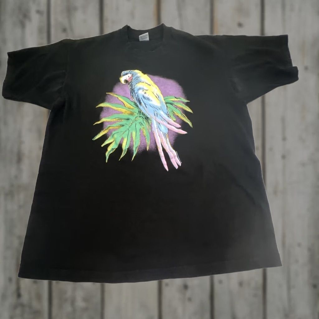 Fruit Of The Loom VINTAGE Parrot Shirt XL Black Cotton Single Stitch Made USA Short Sleeves Men Size US XL / EU 56 / 4 - 1 Thumbnail