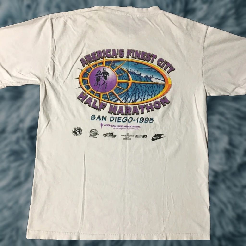 Nike VINTAGE 90s San Diego Americas Finest City Marathon Faded Shirt L White Nike OP Mens T-Shirt Surf Beach OC USA Ocean Pacific 90s Retro Size US L / EU 52-54 / 3 - 1 Thumbnail
