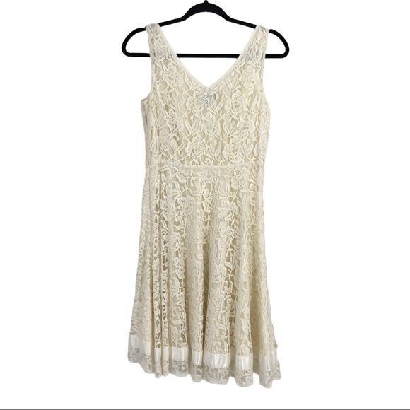 Elie Tahari Tahari Cottagecore Dress Sz 6P Cream Lace Ribbon Full Coquet Size M / US 6-8 / IT 42-44 - 5 Thumbnail