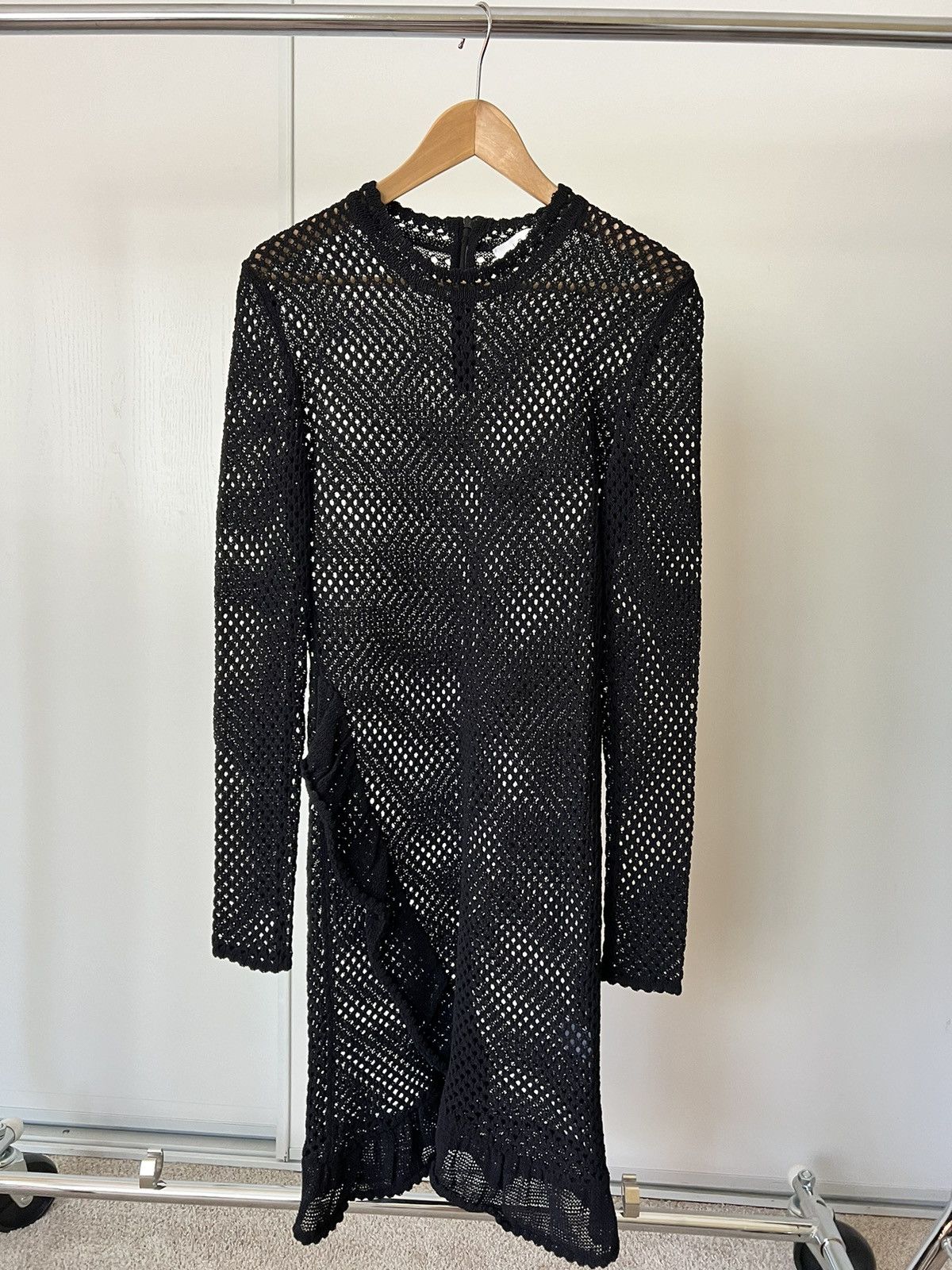 IRO Black Long-Sleeved Bodycon Mesh Open Knit Dress