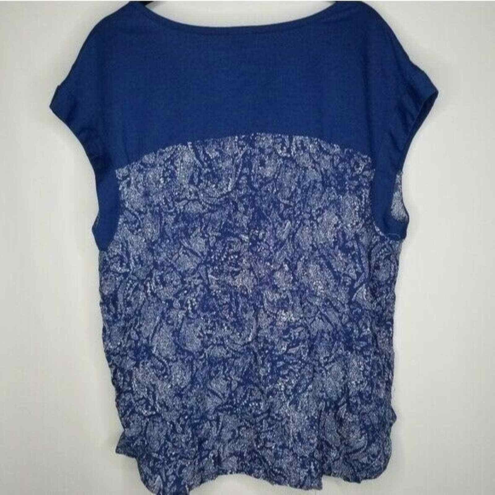 Lee Lee Sleeveless Short Cap Sleeve Top Blouse Shirt Blue Paisle Size L / US 10 / IT 46 - 3 Thumbnail