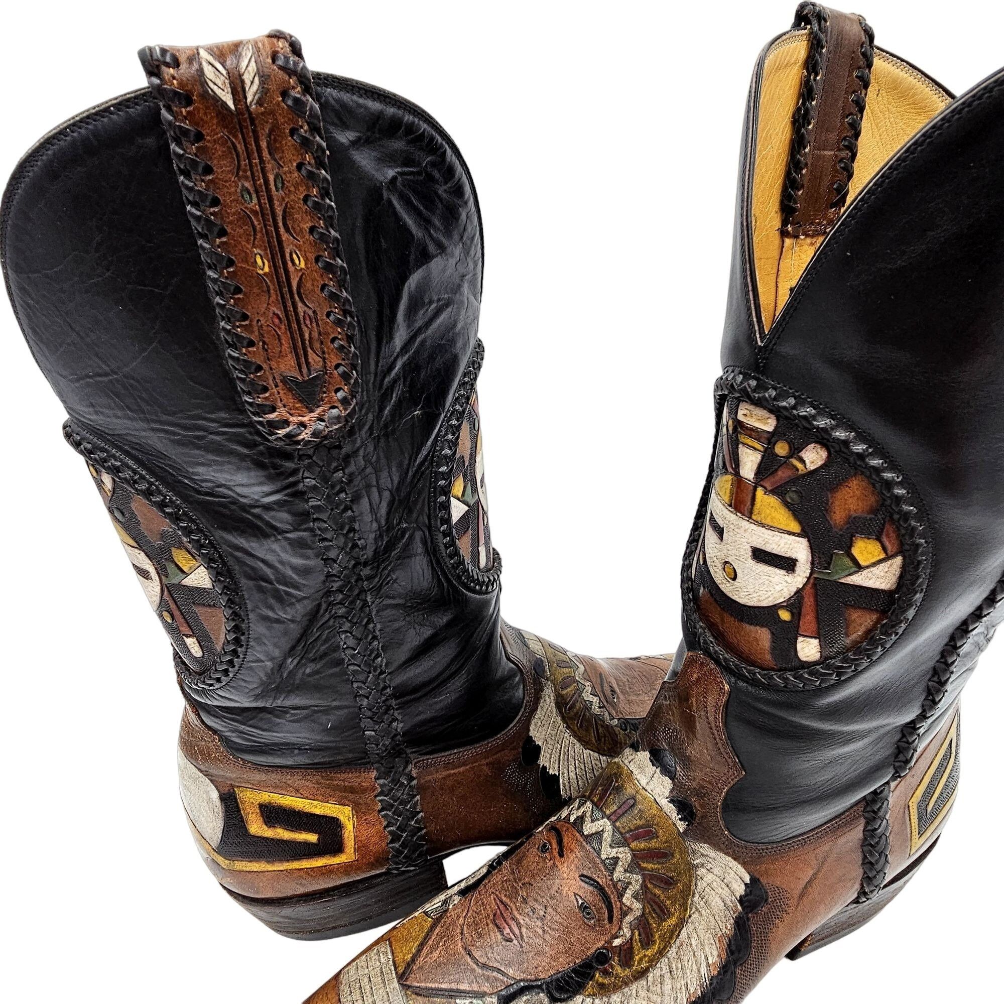 Other Custom 9D Hand Tooled/ Painted Native American Chief boots Size US 9 / EU 42 - 23 Thumbnail