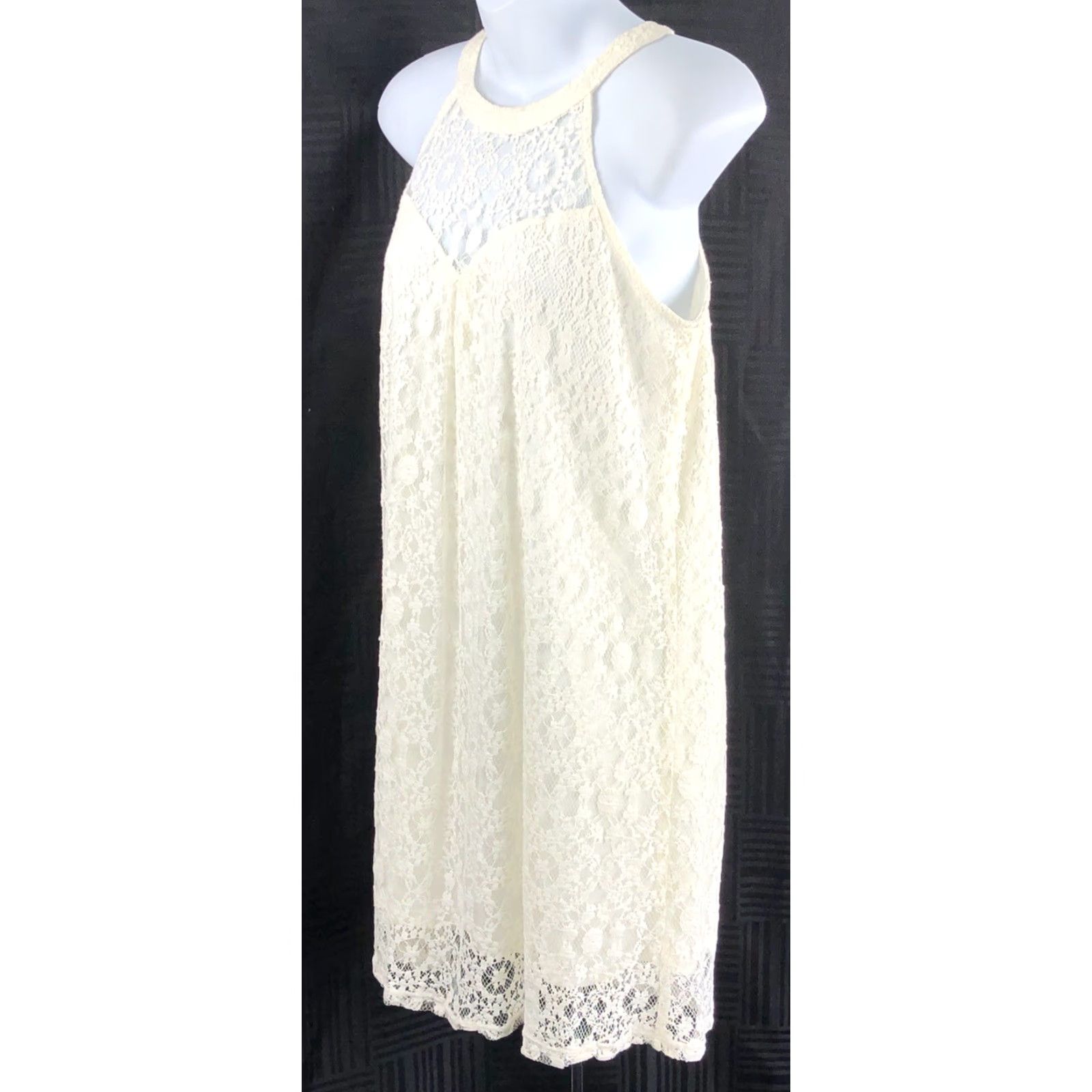 Vintage NWT Monteau Dress L Ivory Lace Halter Mini Sleeveless Fairy Coquette Romantic Size L / US 10 / IT 46 - 2 Thumbnail