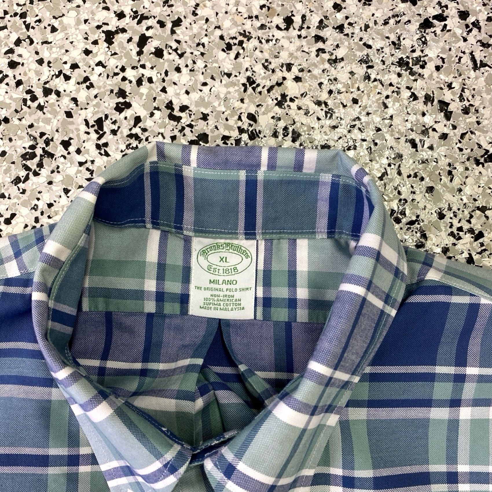Brooks Brothers Brooks Brothers Milano Dress Shirt Mens XL Oxford Check Blue Green Button Down Casual Business Regular Long Sleeve Non-Iron 100% Cotton Size 46R - 2 Thumbnail