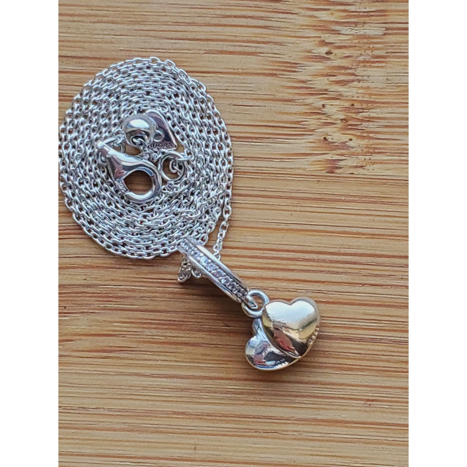 pandora Pandora Sterling Silver Two Tone Double Heart Charm Necklace Size ONE SIZE - 2 Thumbnail
