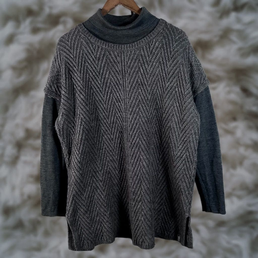 Vintage Woolrich Womens XL Gray Chevron Knit Layered Look Mock Neck Sweater Wool Blend Mens? Size XL / US 12-14 / IT 48-50 - 1 Thumbnail