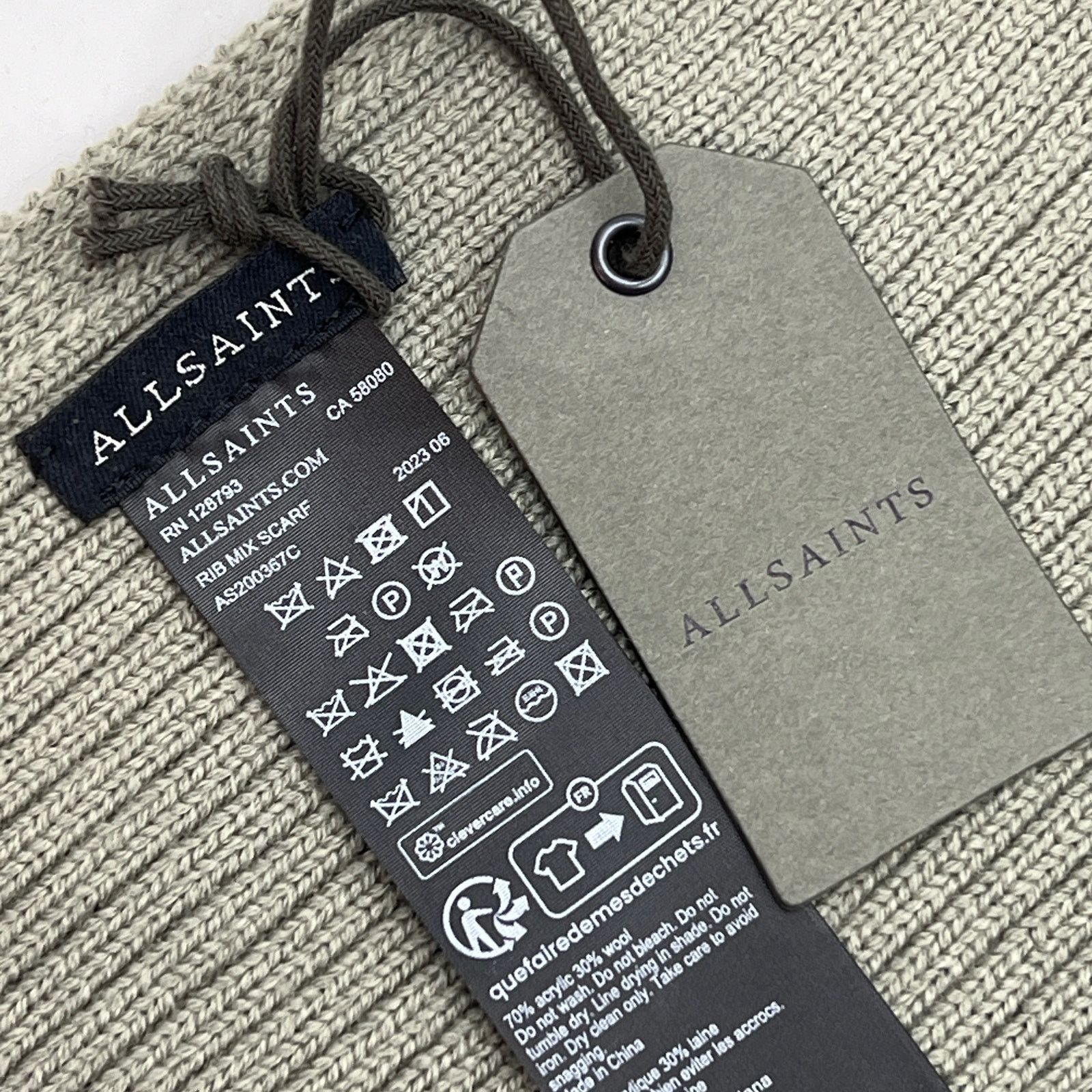 Allsaints Allsaints Ribbed Knit Scarf Serepentine Green Rectangular Size ONE SIZE - 3 Thumbnail