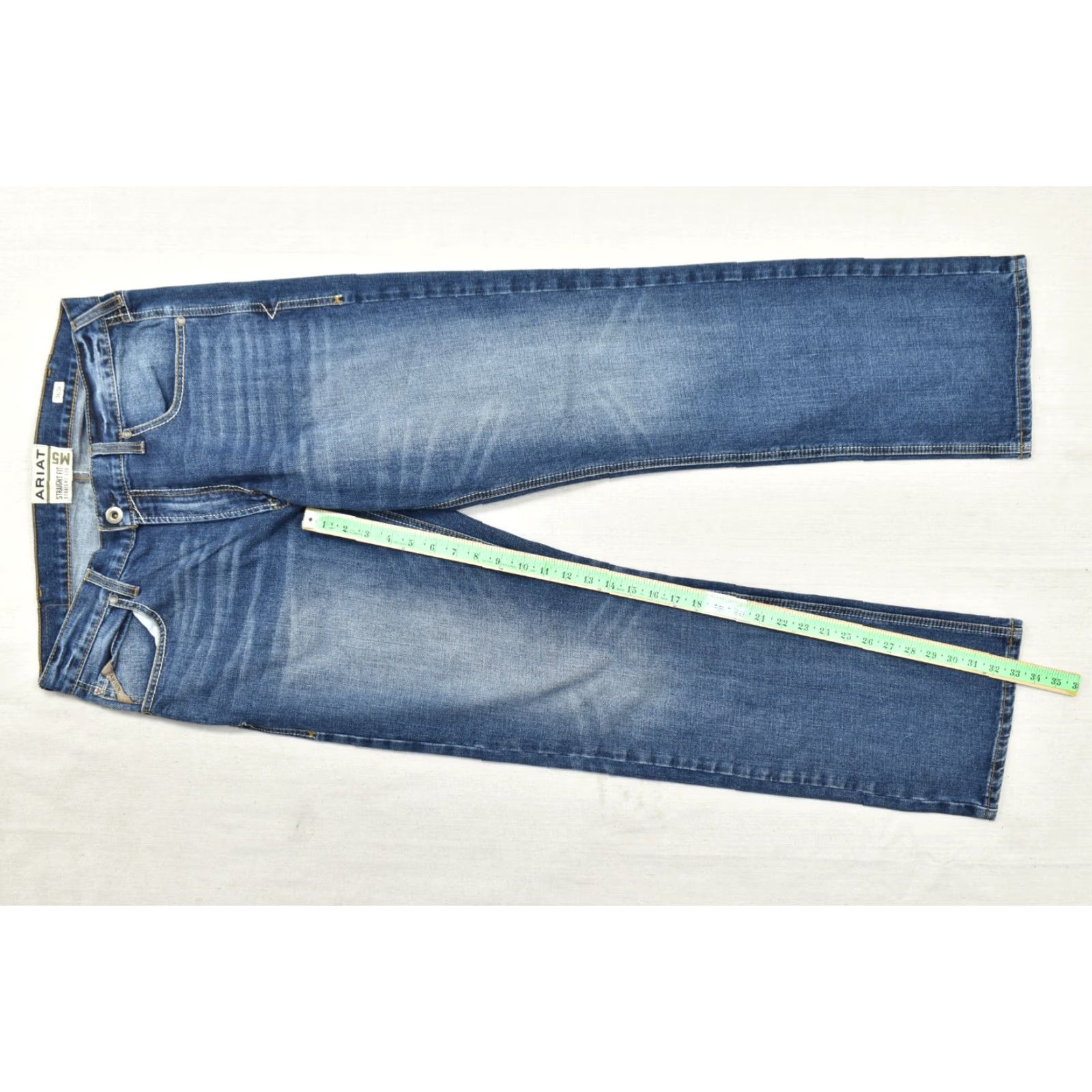 Ariat Ariat Jeans Men's 36x34 Straight Fit Blue Medium Wash Denim Stretch Cotton 5-Pocket Logo Cowboy Western Modern Straight Mens Size US 36 / EU 52 - 4 Thumbnail