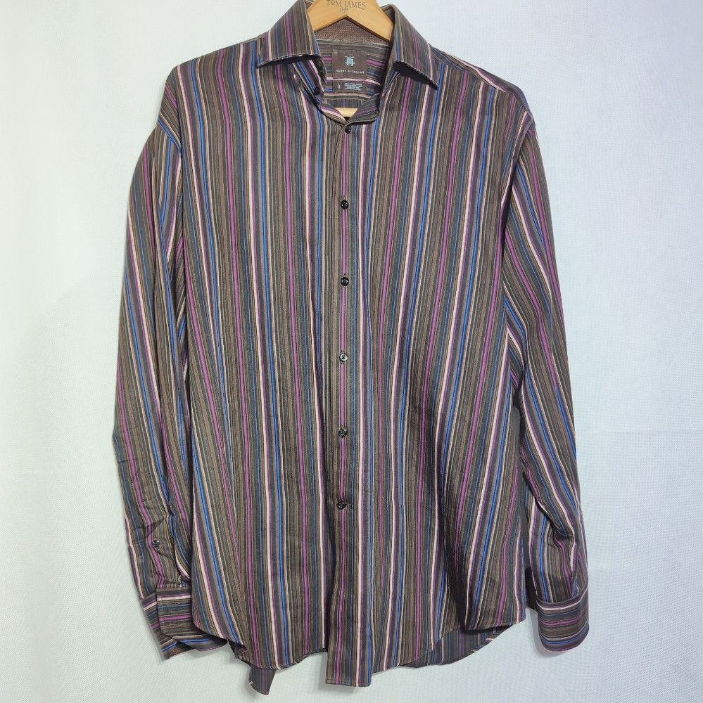 Other Harry Nicholas Sz L Black and Blue Casual Button Down Shirt Size US L / EU 52-54 / 3 - 3 Thumbnail