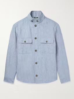 image of Loro Piana O1W1Db11223 Newport Overshirt in Sandy Indigo, Men's (Size Medium)