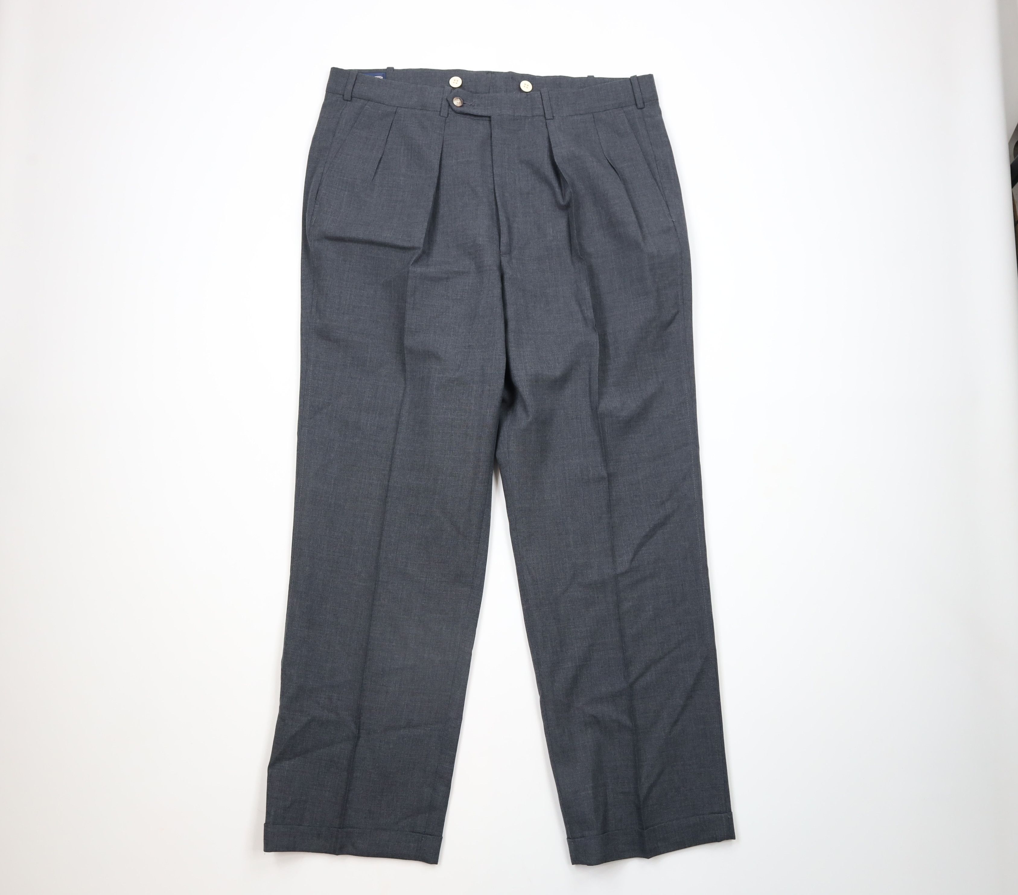 Lands' End × Vintage Vintage 90s Lands End Wool Pleated Cuffed Pants Trousers USA Size US 36 / EU 52 - 1 Thumbnail
