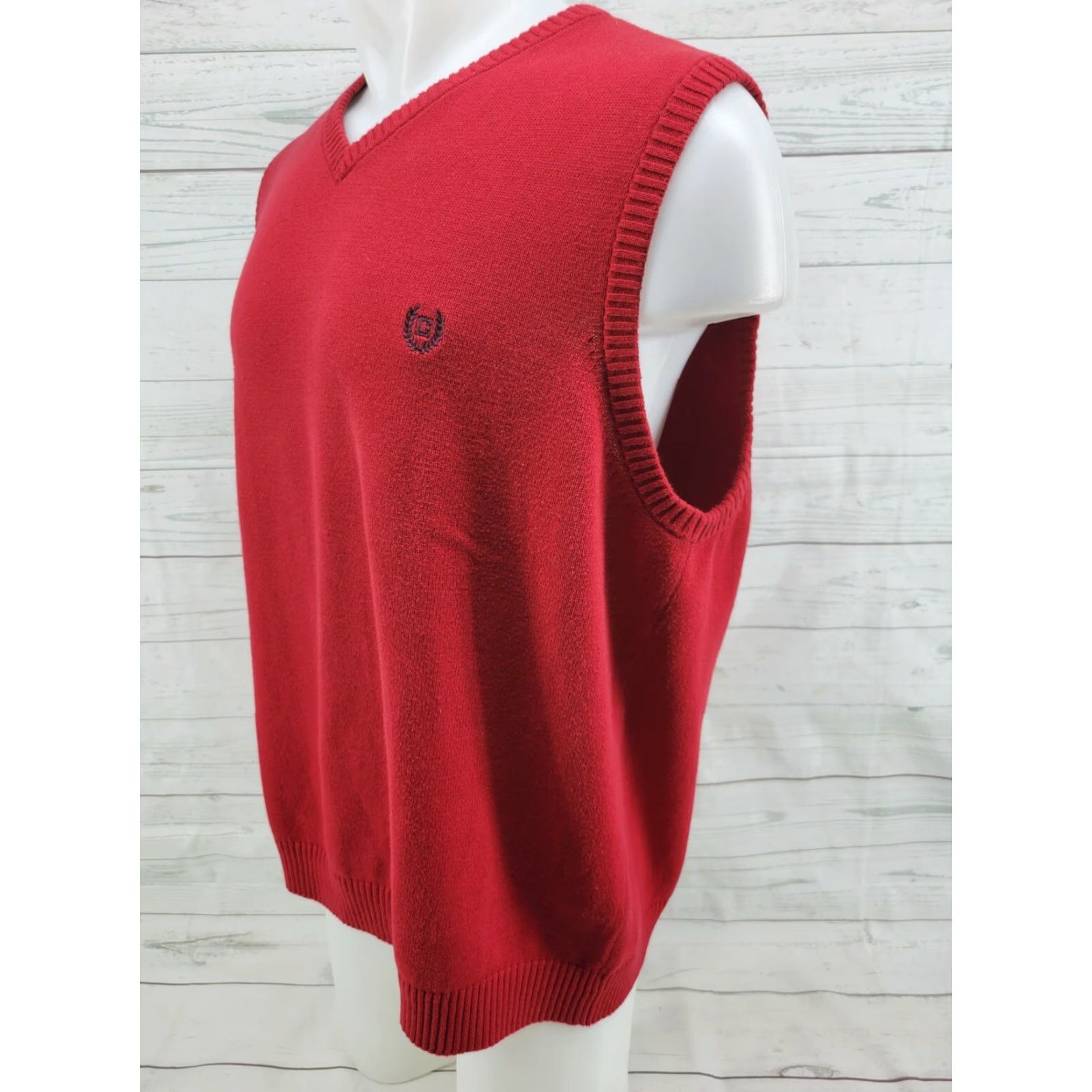 Chaps Chaps Mens Red Solid Cotton Sleeveless V Neck Pullover Sweater Vest Size Large Size US L / EU 52-54 / 3 - 2 Thumbnail
