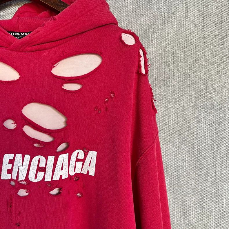 Balenciaga Balenciaga Red big destroyed letter logo hoodie Size US XS / EU 42 / 0 - 3 Thumbnail