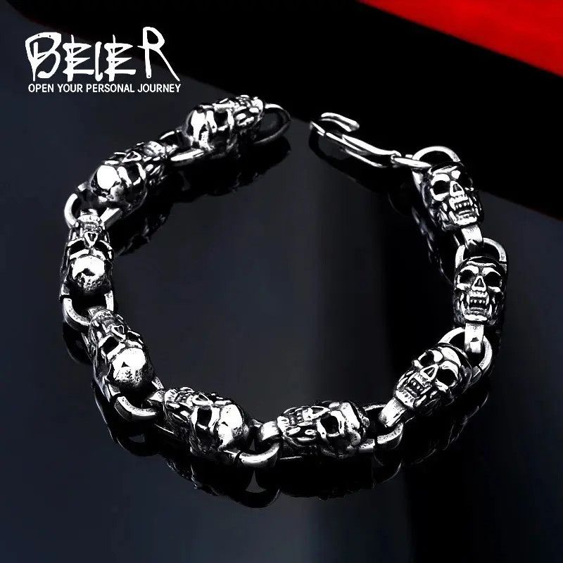 Jewelry 10MM Punk Skull Bracelet Size ONE SIZE - 1 Thumbnail