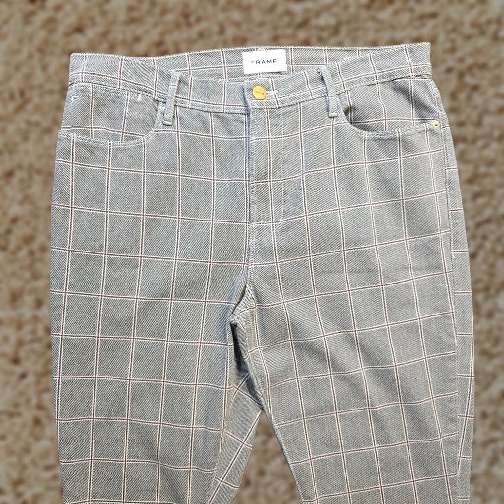 Frame FRAME Frame Pants Women Size 32 Gray Windowpane Plaid High Skinny Crop Casual Career Size 24" / US 00 / IT 34 - 1 Thumbnail