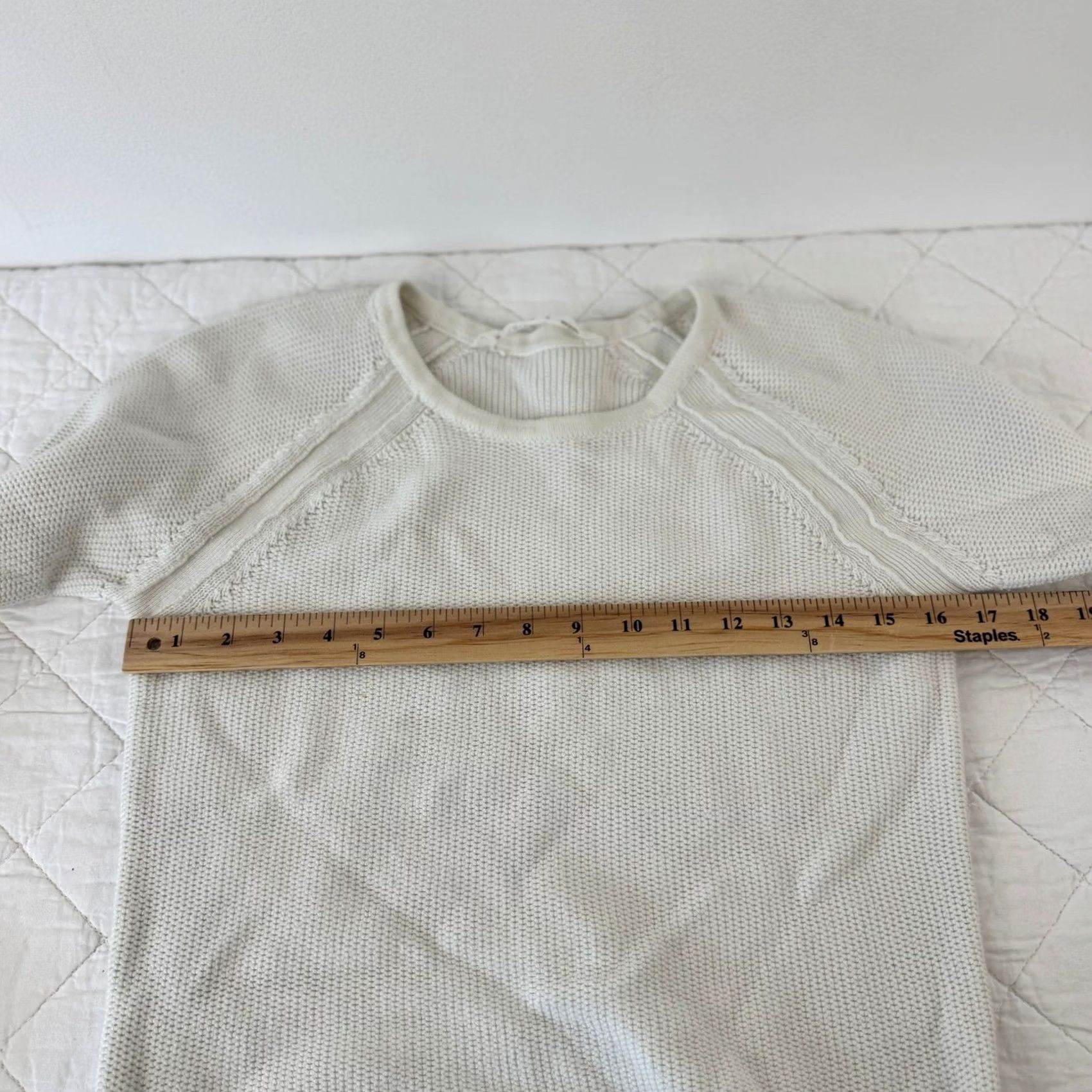 Athleta Athleta Pullover Sweater Womens S Ivory Waffle-Knit Raglan Long Sleeve Crew Neck Solid Logo Accents All Seasons Casual Size S / US 4 / IT 40 - 4 Thumbnail