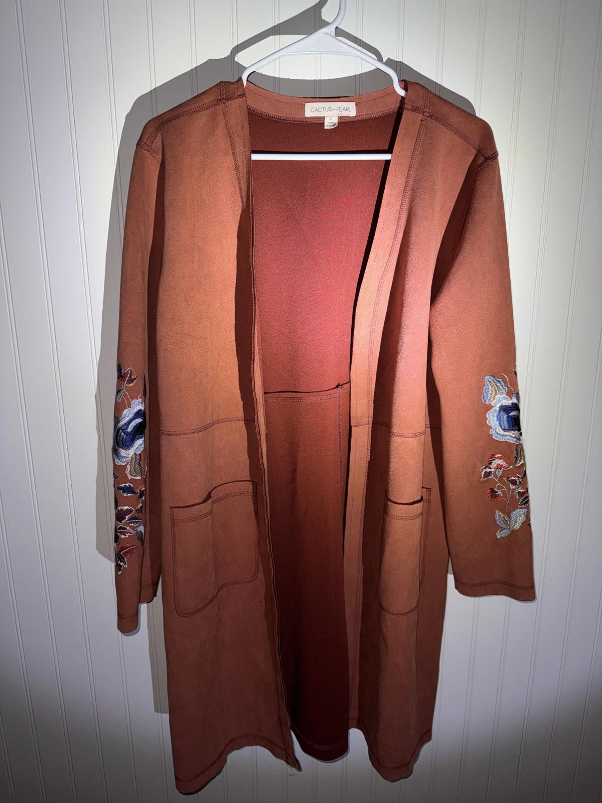 Other Cactus + Pearl Embroidered Long Open Cardigan Sweater, Size Size L / US 10 / IT 46 - 1 Thumbnail
