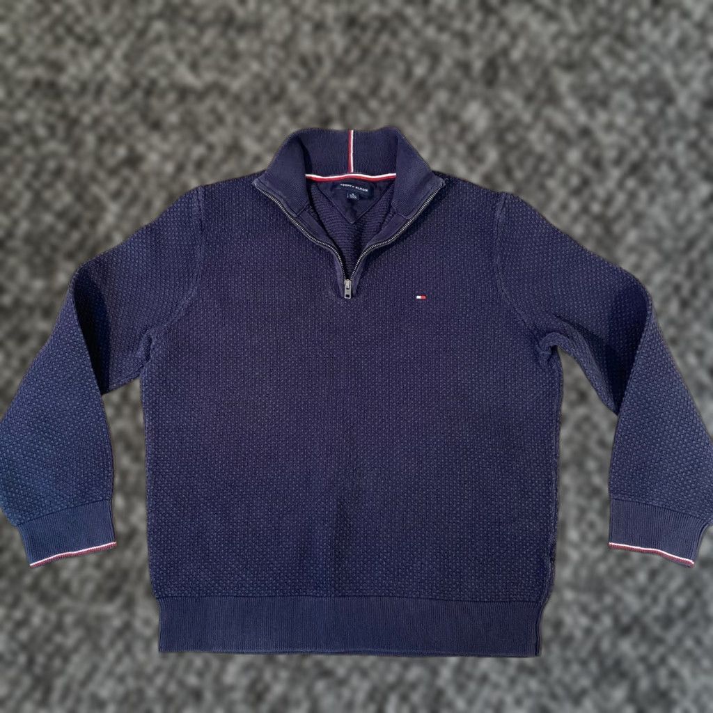 Tommy Hilfiger Tommy Hilfiger Sweater Mens XL Navy Blue Cotton Waffle Knit Quarter Zip Size US XL / EU 56 / 4 - 1 Thumbnail