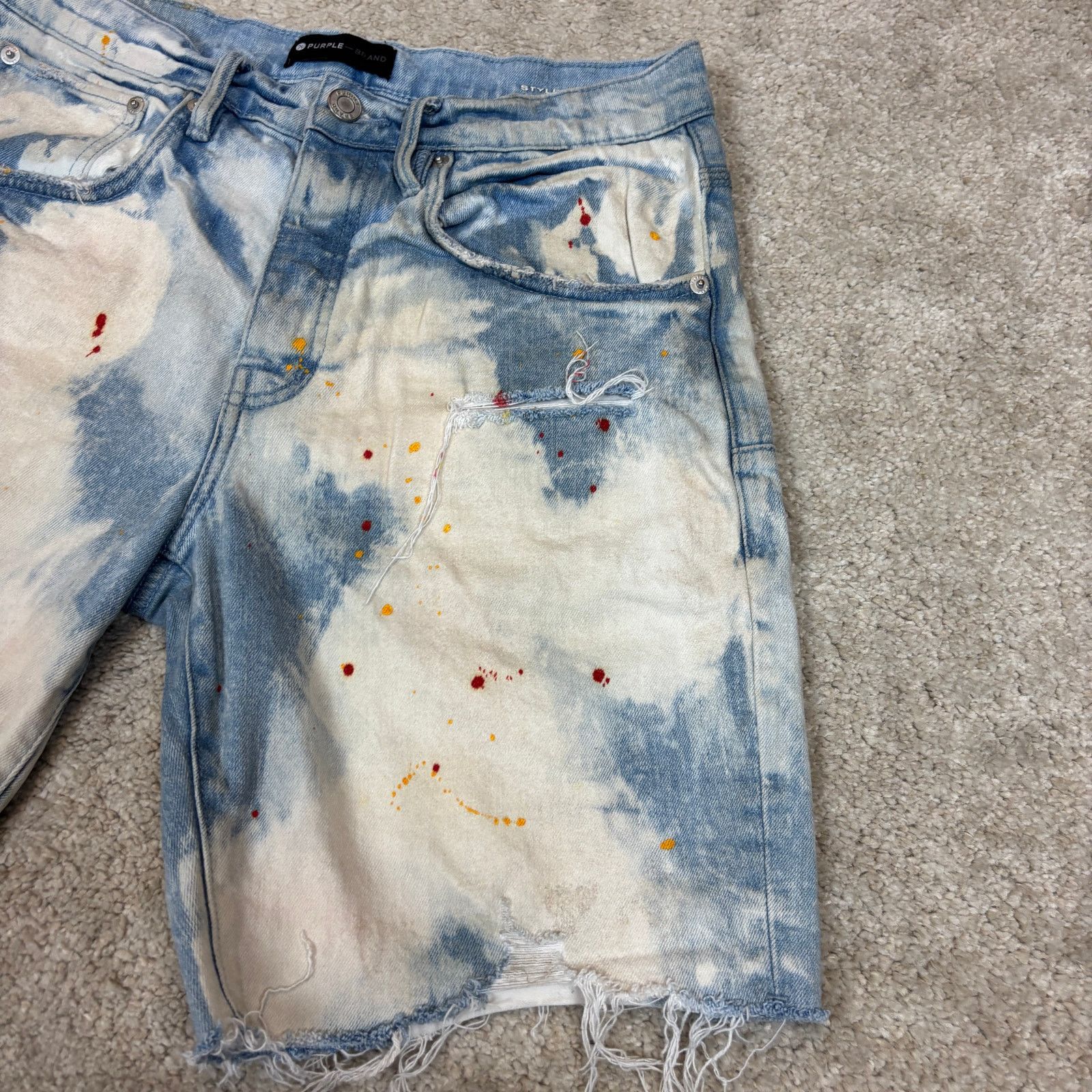 Purple Brand Purple Brand P020 Light Faded Bleached Out Splatter Jorts 31 Size US 31 - 2 Thumbnail