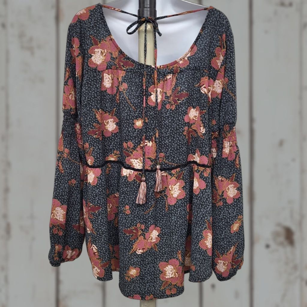 Vintage Knox Rose Shirt Women’s XXL Liberty Floral Black Pheasant Boho Tassel Witchy Top Size XXL / US 16-18 / IT 52-54 - 1 Thumbnail