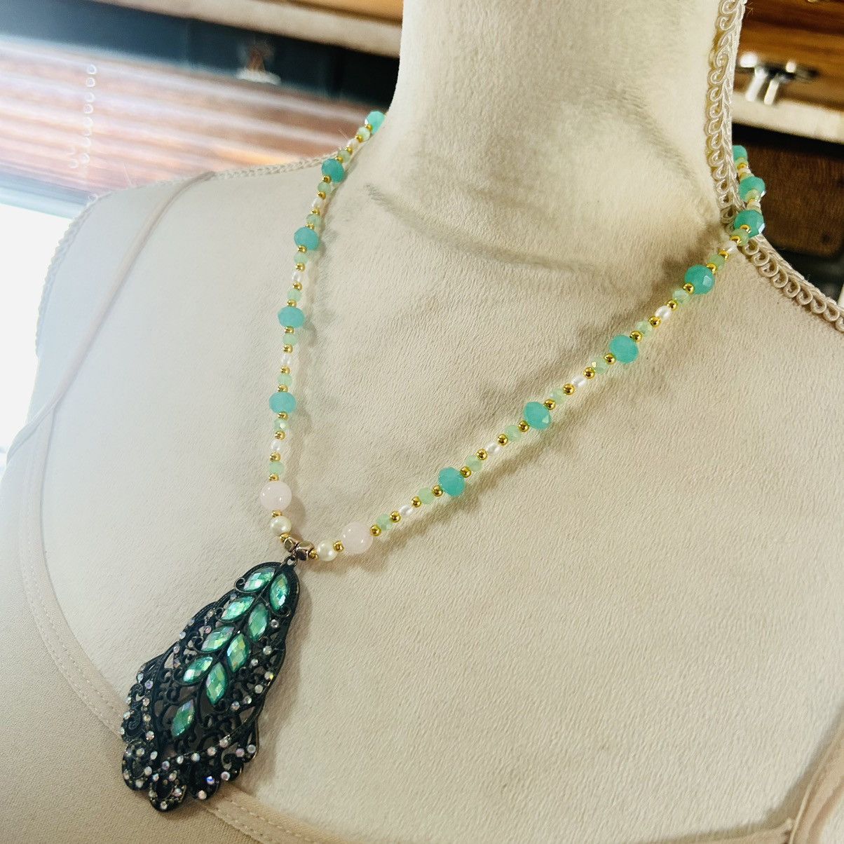 Handmade Handcrafted repurposed amulet genuine pearl bead necklace Size ONE SIZE - 3 Thumbnail