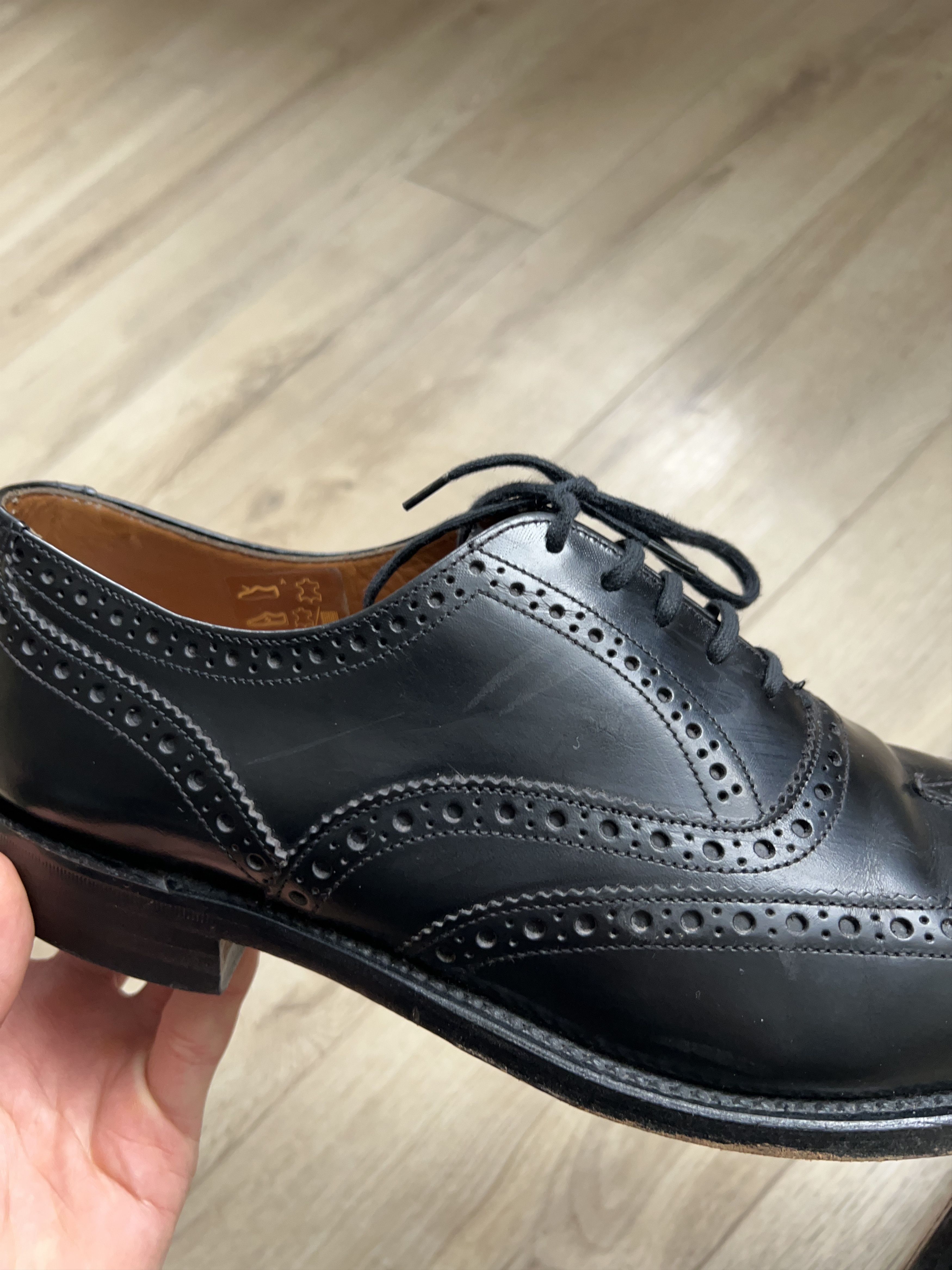 Leather × Loake Mens Shoemakers Black Brogue Shoes Formal Size UK 9 US 10 Size US 10 / EU 43 - 7 Thumbnail