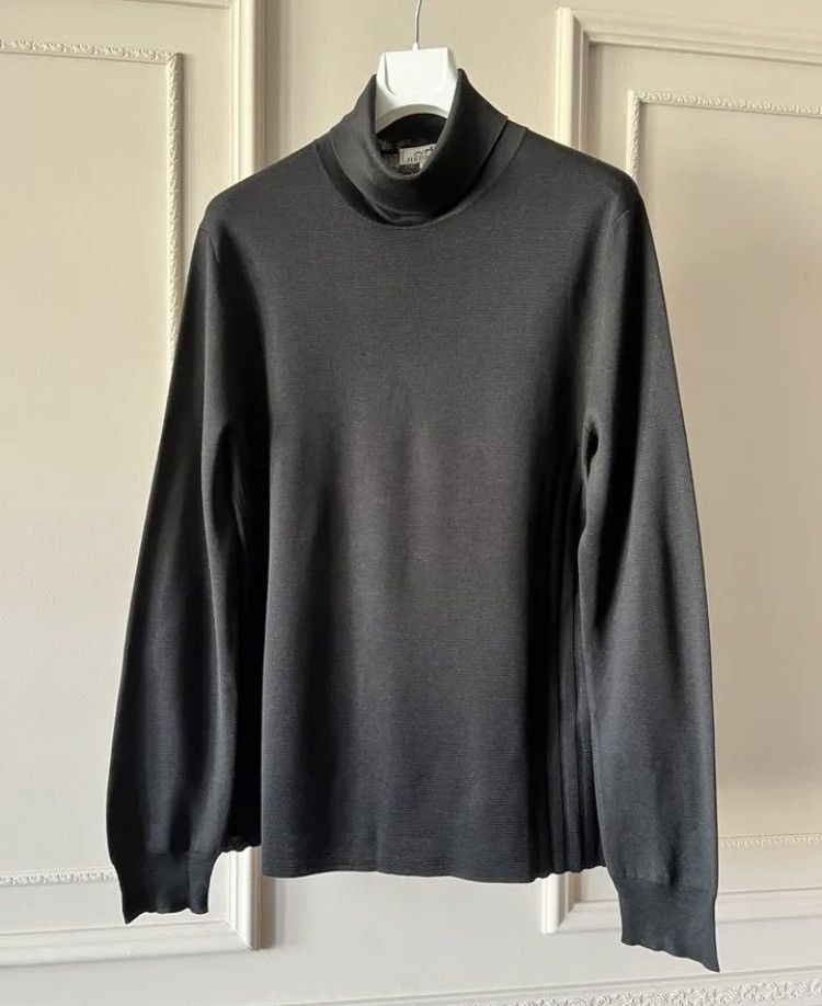 image of Hermes Silk Cozy Detail Turtleneck Sweater in Black, Men's (Size 2XL)