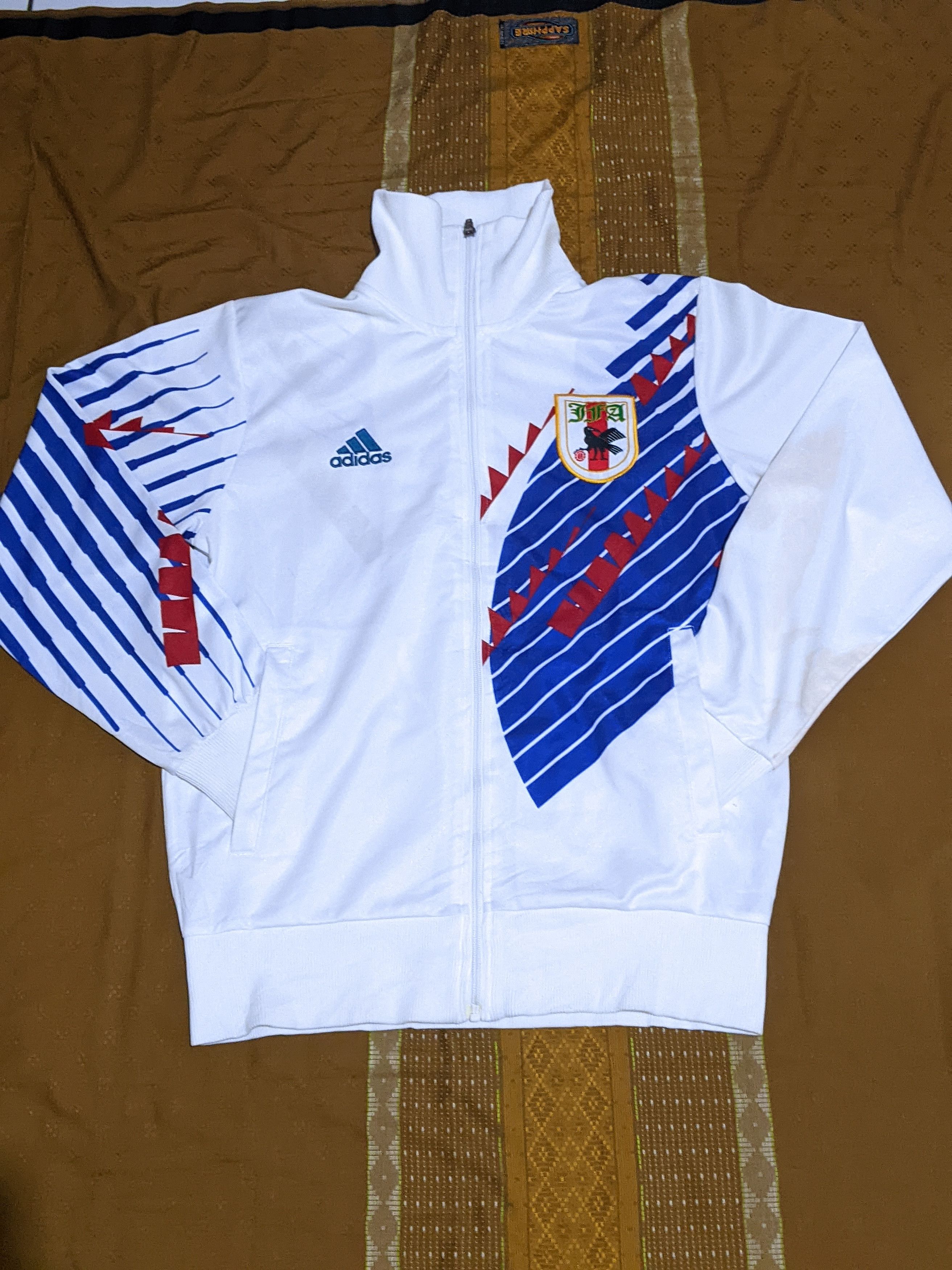 image of Vintage 1994-1996 Adidas Jfa Japan Football Tracktop in White/Blue, Men's (Size Medium)