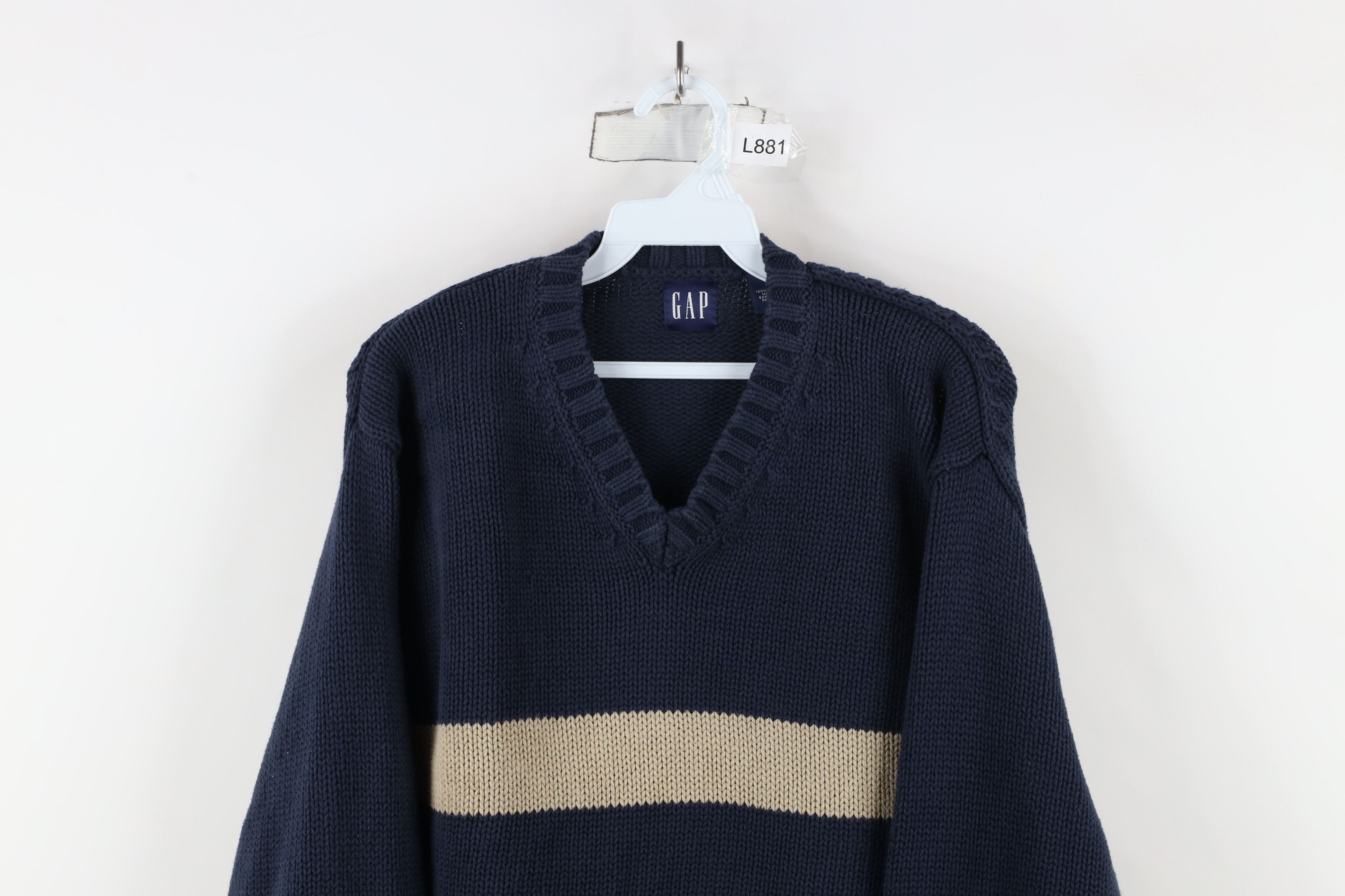 Gap × Vintage Vintage Y2K 2001 Gap Block Heavy Cotton Knit Sweater Blue Size US L / EU 52-54 / 3 - 2 Thumbnail