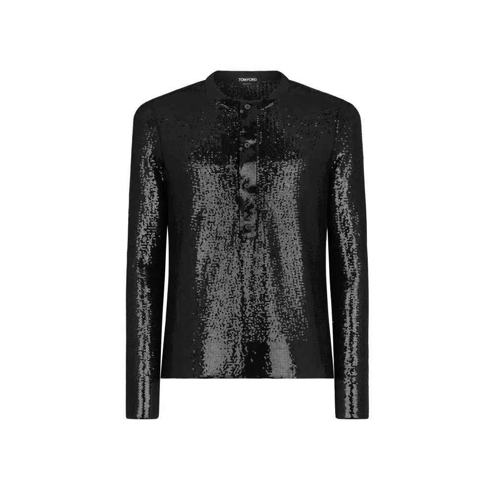 Tom Ford o1loc1c0326 KYL026 Paillette Embroidery Henley Shirt Black Size US M / EU 48-50 / 2 - 1 Thumbnail