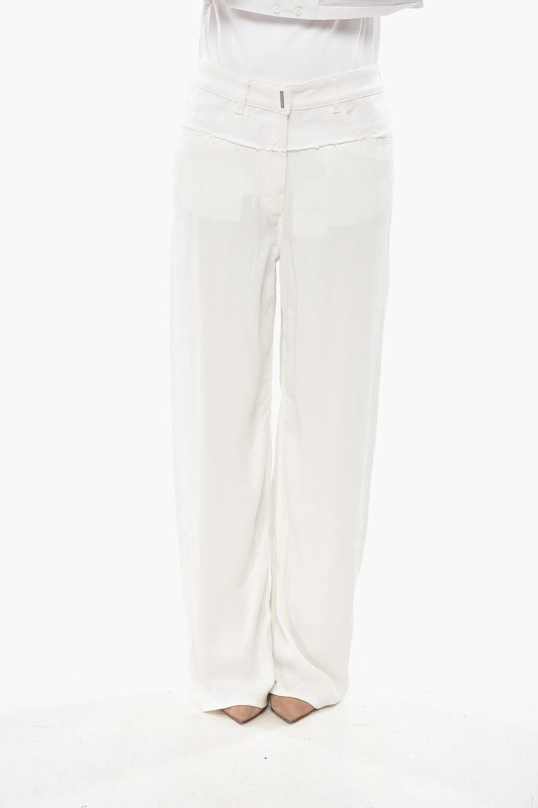 Givenchy og1mm0326 Wool Palazzo Pant in White Size 29" - 1 Thumbnail