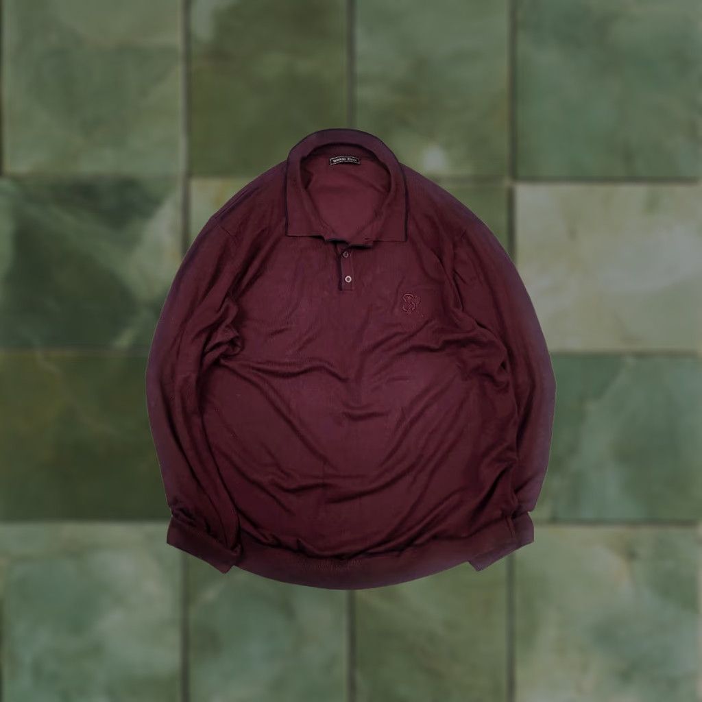 Stefano Ricci StEFANO RICCI Design Polo Shirt Mens XL Burgundy Cotton Blend Logo Long Sleeve Pullover Shirt Size US XL / EU 56 / 4 - 1 Thumbnail