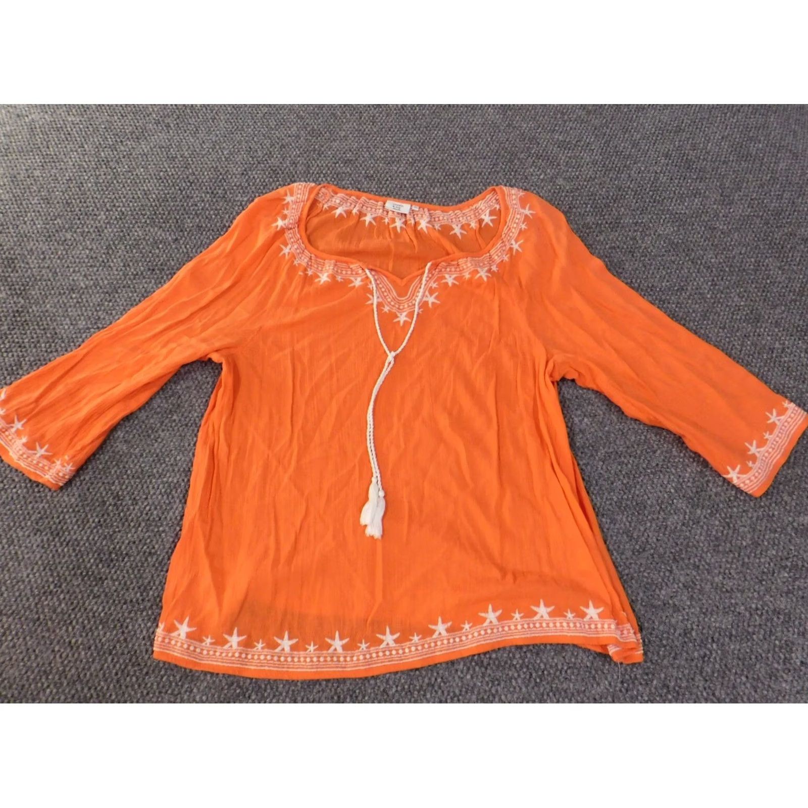 Vintage Crown & Ivy Blouse Shirt Women L Orange Solid Collared Pullover Cotton Rayon Long Sleeve Basic Casual Stretch Classic Size L / US 10 / IT 46 - 2 Thumbnail