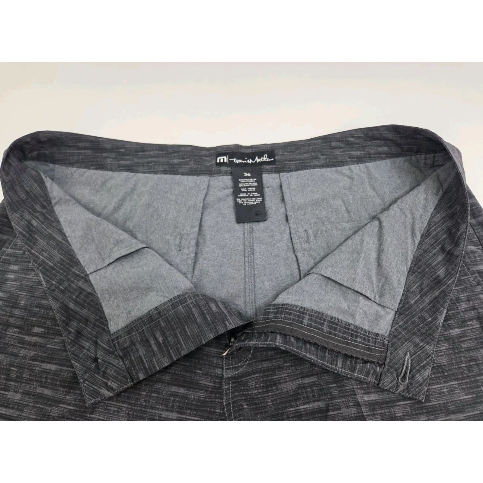TravisMathew Travis Mathew Mens Golf Chino Shorts Black/Grey Striped Pockets Size 36 Regular Inseam 10 in Zipper Front Flat Fall Spring Summer Clothing Mens Size US 36 / EU 52 - 3 Thumbnail