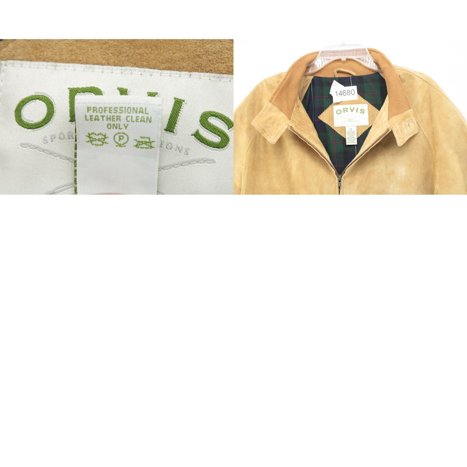 Orvis VINTAGE Orvis Suede Leather Bomber Jacket Mens XL Tan High Collar Preppy Pockets Size US XL / EU 56 / 4 - 9 Thumbnail