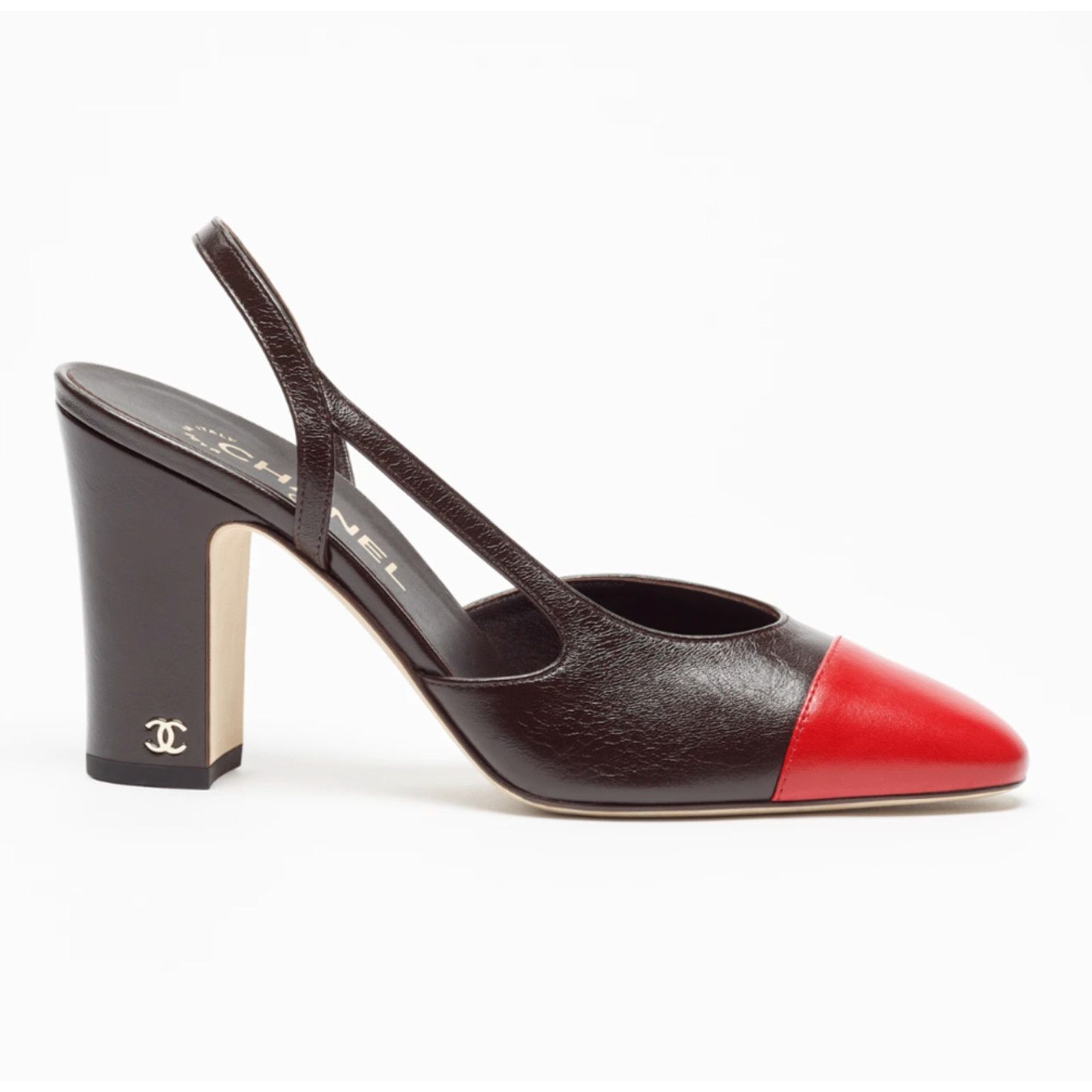 Chanel Chanel Dark Brown Red CC Slingback Block Heel Pump 37.5c Size US 7.5 / IT 37.5 - 1 Thumbnail